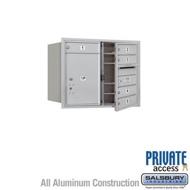6 Door High Recessed Mounted 4C Horizontal Mailbox with 5 Doors and 1 Parcel Locker in Aluminum with Private Access - Front Loading